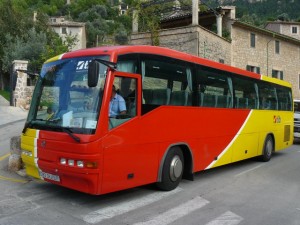 Bus on the Palma to Soller route in Deia